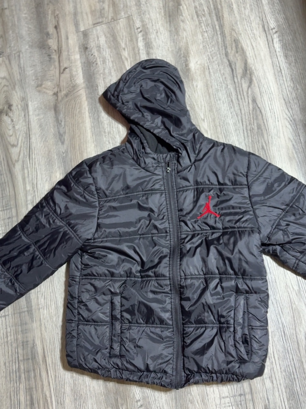 Nike Black Hooded Puffer Jacket with Red Jumpman